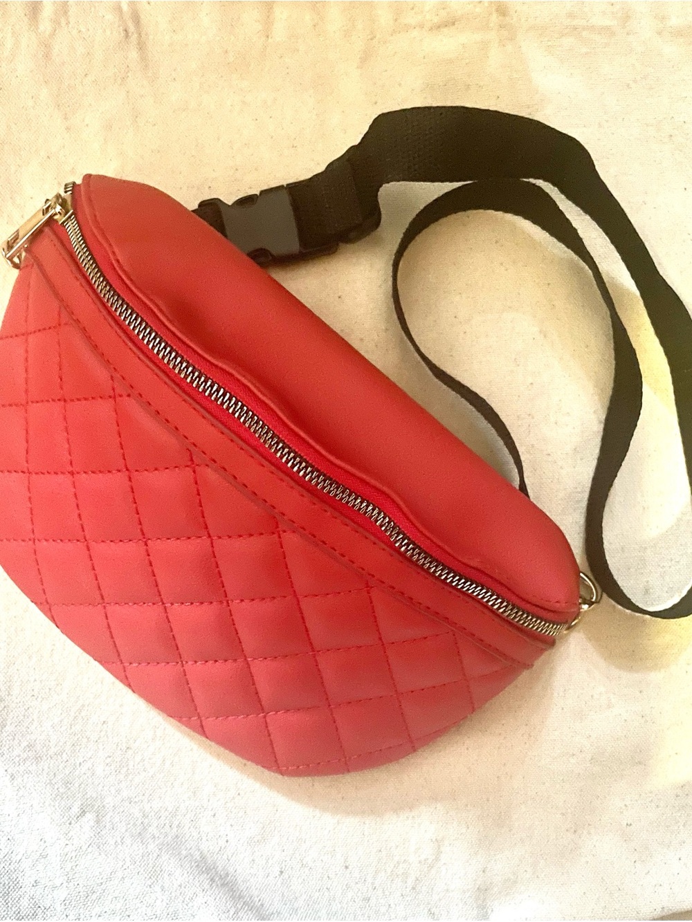 Quilted Red Faux Leather Waist Bag - Women